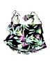 Aqua Green Tropical Black Swimsuit Top Size L - photo 2