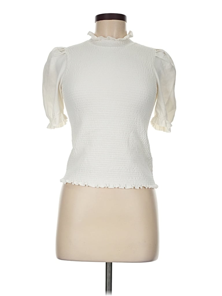 Pre-owned Catherine Malandrino Short Sleeve Top Ivory Mock Neckline Tops