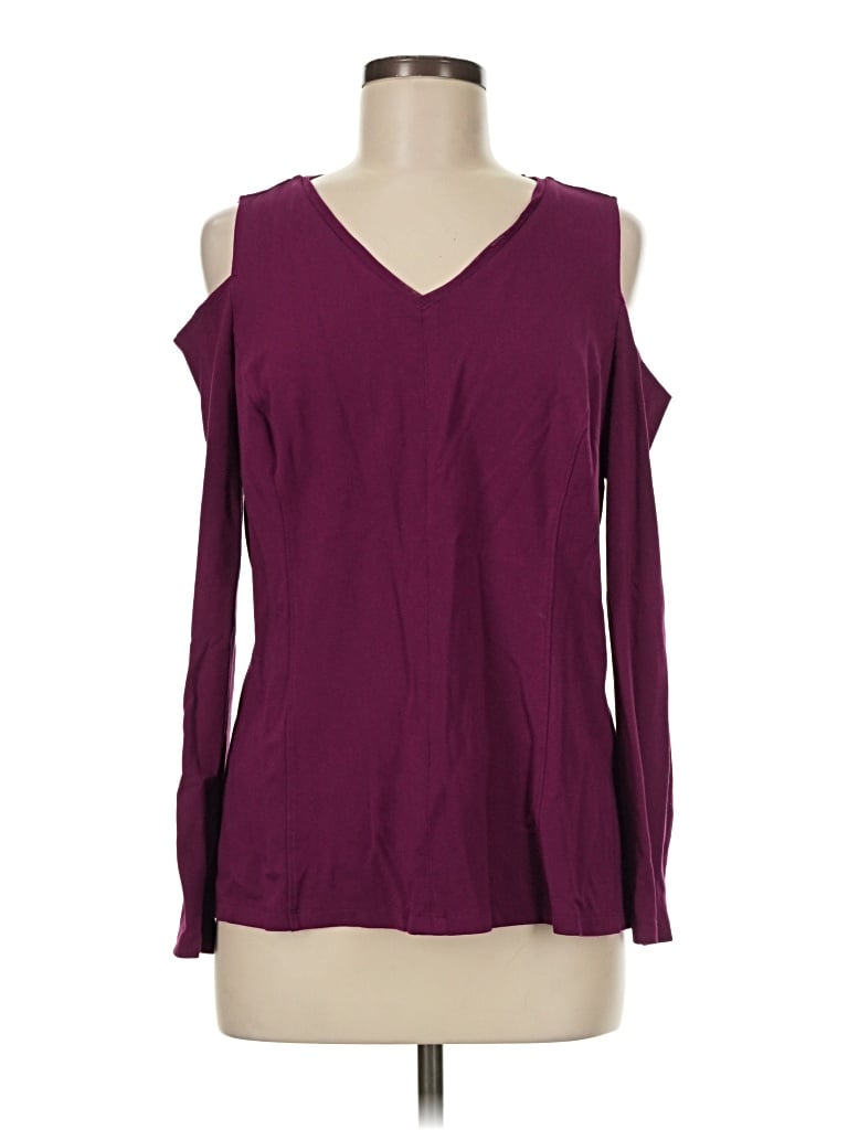 Pre-owned H By Halston Long Sleeve T-shirt In Burgundy