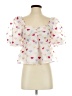 Buddy Love 100% Polyester Hearts White Short Sleeve Blouse Size XS - photo 1