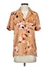 DR2 100% Polyester Floral Tan Short Sleeve Blouse Size S - photo 1