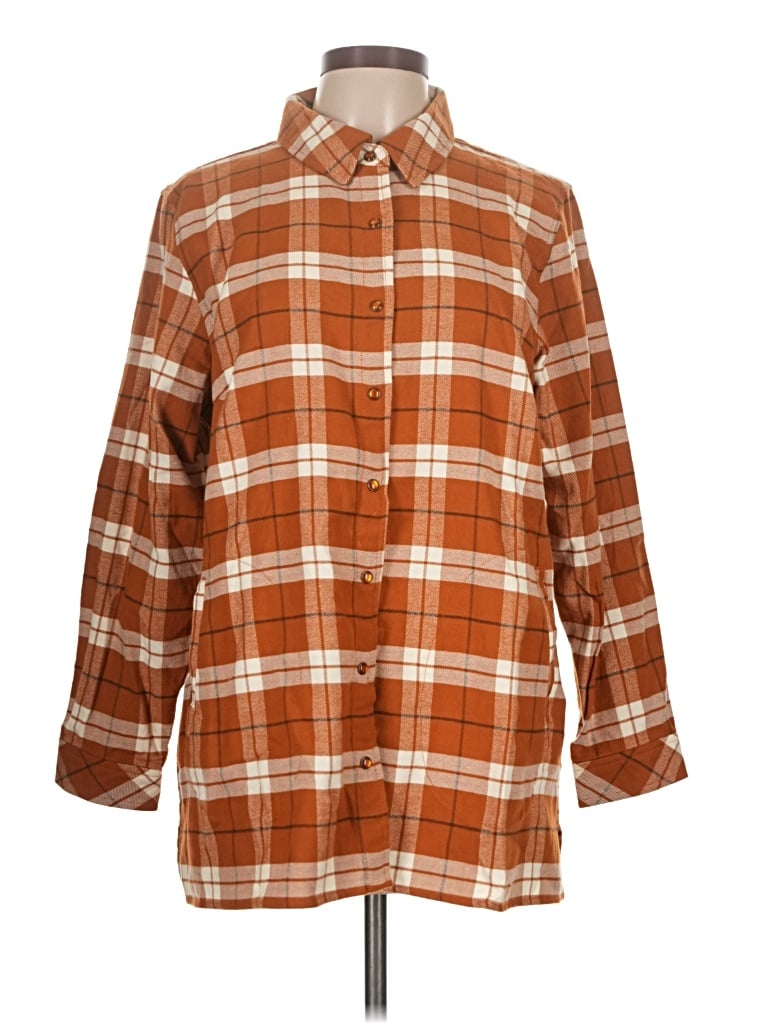Pre-owned Joan Rivers 3/4 Sleeve Button Down Shirt In Brown