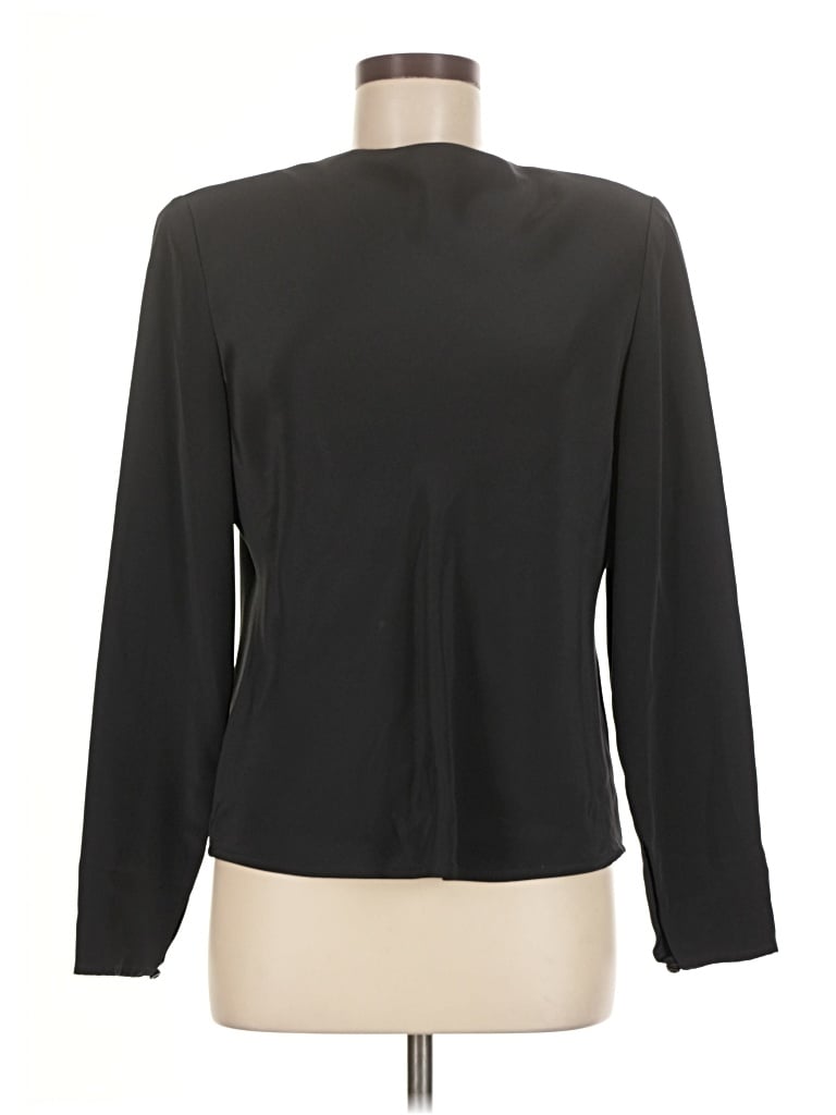 Pre-owned Carlisle Long Sleeve Silk Top Black Mock Neckline Tops
