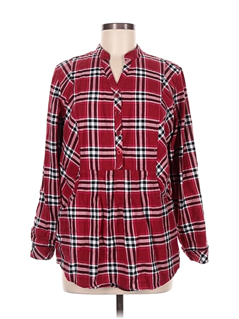 Pre-owned Joan Rivers Long Sleeve Button Down Shirt In Red