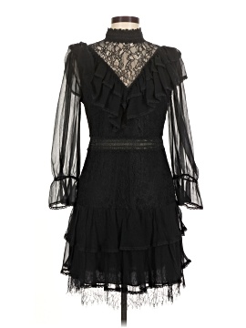 black mini plunge dress Plunge Neck Long Sleeve Mini Dress in Black