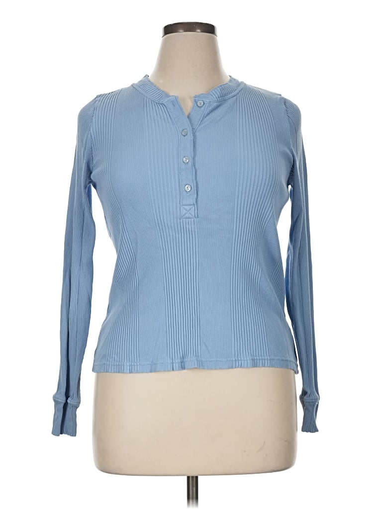 Pre-owned Aerie Long Sleeve Blouse In Blue