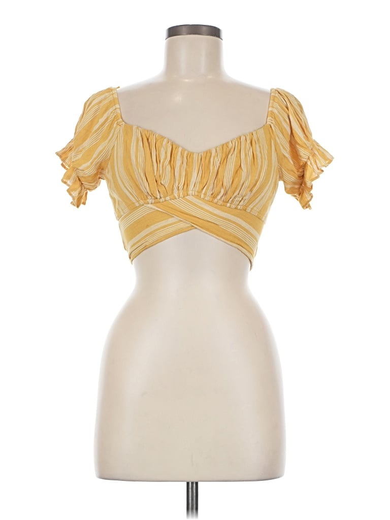 Pre-owned Skylar + Madison Short Sleeve Top Yellow Sweetheart Neckline Tops