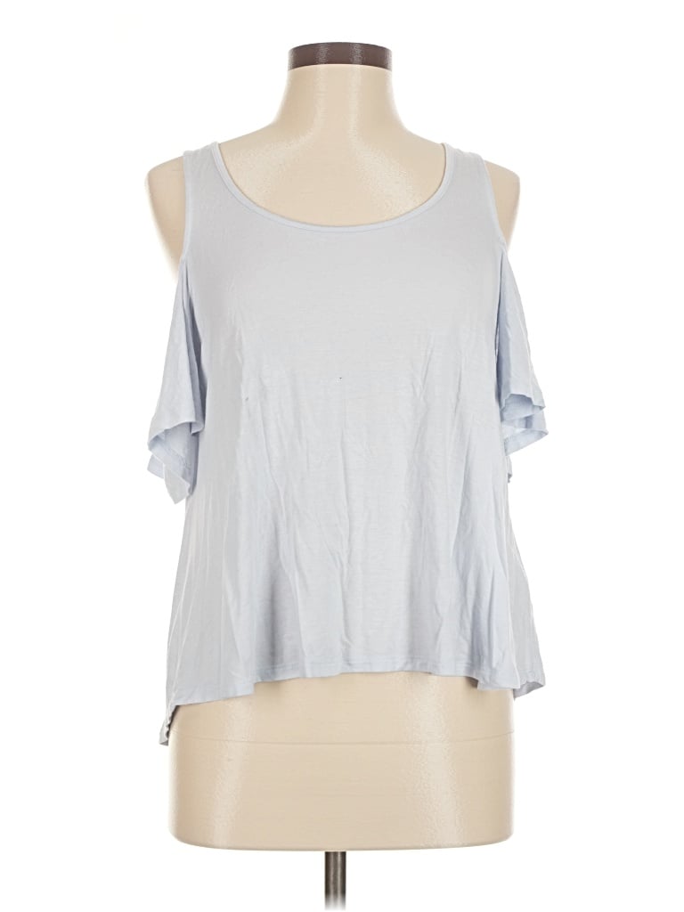 Pre-owned Forever 21 Contemporary Short Sleeve Top Gray Cold Shoulder Neckline Tops