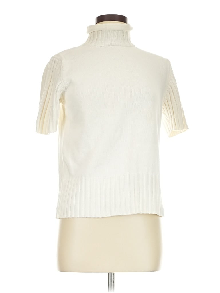 Pre-owned Kim Rogers Short Sleeve Top Ivory Turtleneck Tops