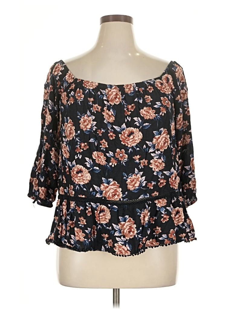 Pre-owned American Eagle Outfitters 3/4 Sleeve Blouse In Black