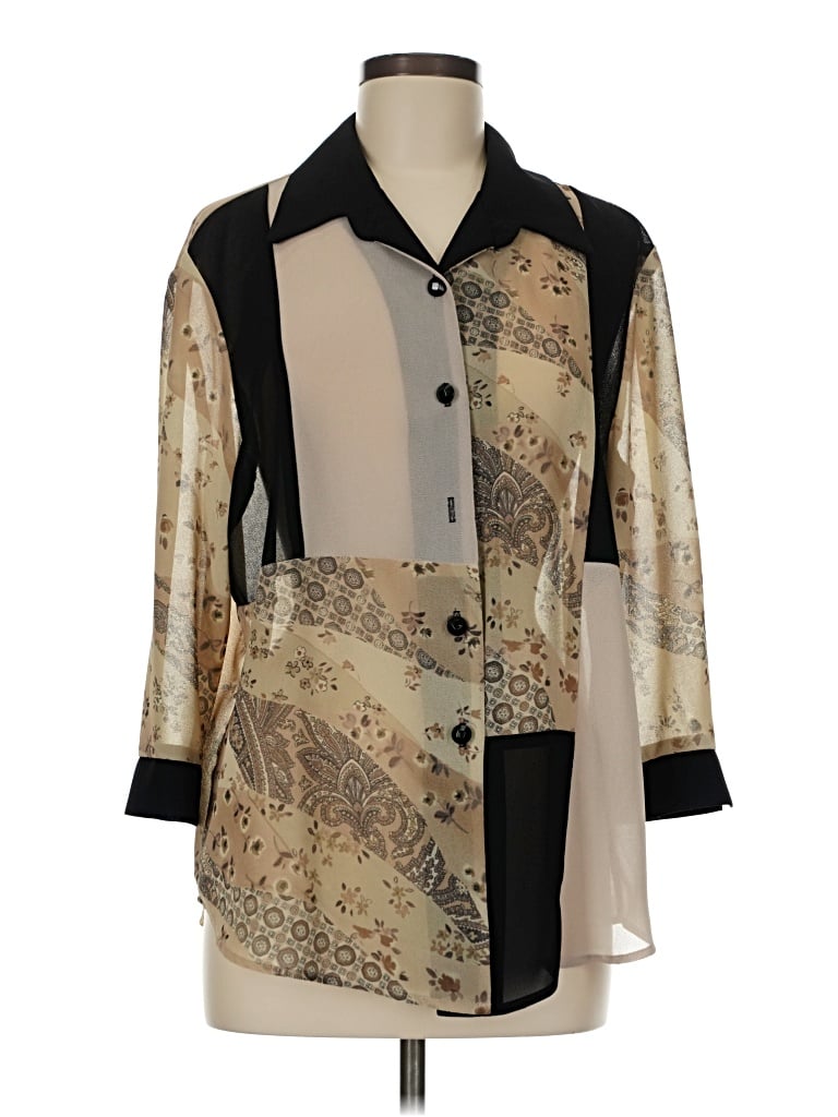 Pre-owned R & M Richards 3/4 Sleeve Blouse In Tan