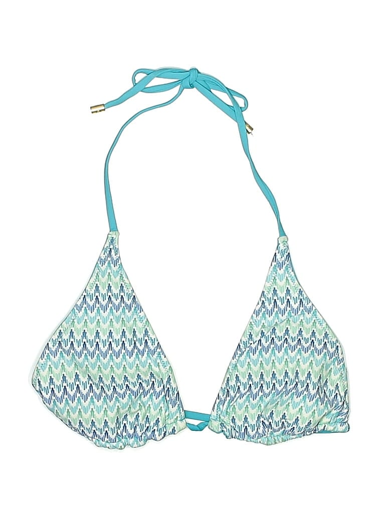 Pre-owned Helen Jon Swimsuit Top Blue Chevron/herringbone Pattern Swimwear