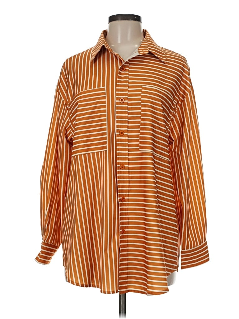 Pre-owned Zeagoo Long Sleeve Button Down Shirt In Orange