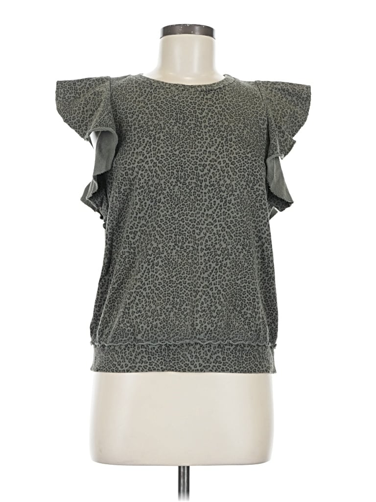Pre-owned T.la Short Sleeve Top Gray Ruffles Neckline Tops