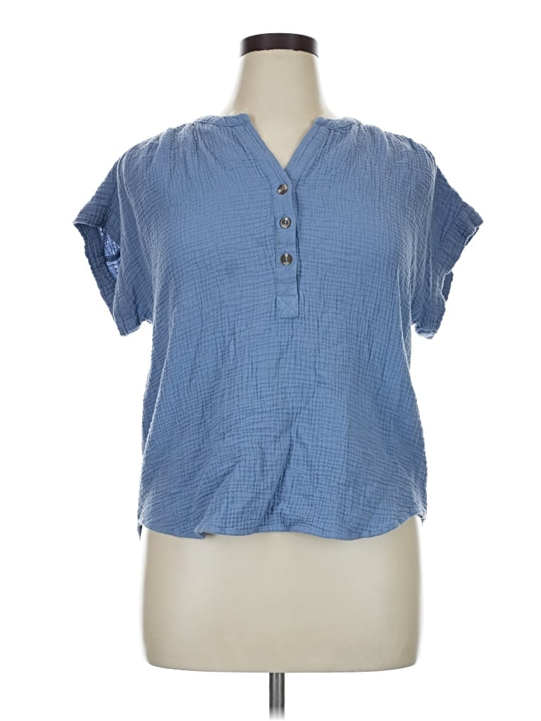 Pre-owned Como Vintage Short Sleeve Blouse In Blue