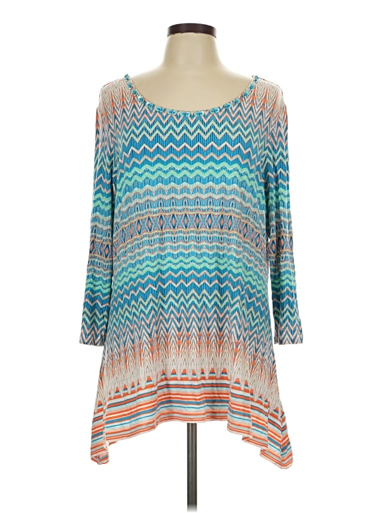Pre-owned Ruby Rd. 3/4 Sleeve Top Teal Scoop Neck Tops