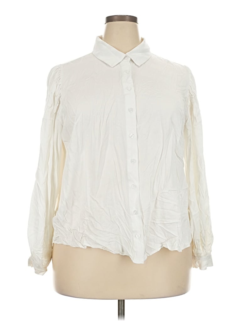 Pre-owned Eloquii Long Sleeve Blouse In Ivory
