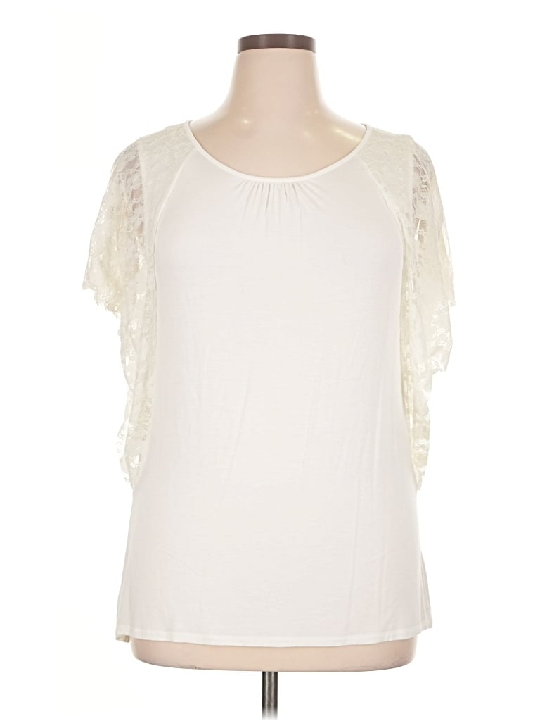 Pre-owned Wdny Short Sleeve Top Ivory Cold Shoulder Neckline Tops