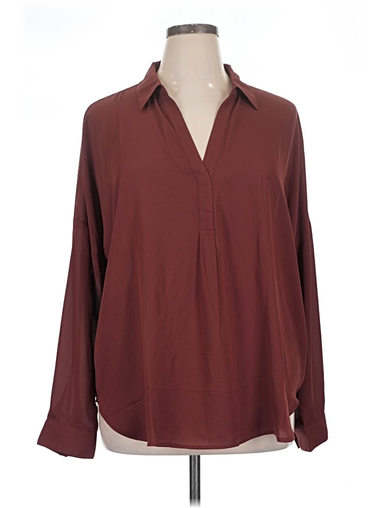 Pre-owned Nydj Long Sleeve Blouse In Burgundy