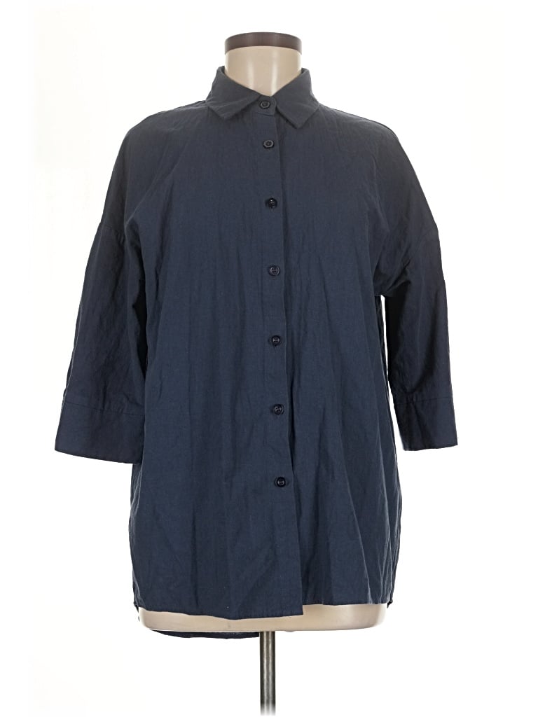 Pre-owned Zeagoo 3/4 Sleeve Button Down Shirt In Blue