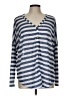 For The Republic 100% Rayon Stripes Blue Long Sleeve Blouse Size L - photo 1