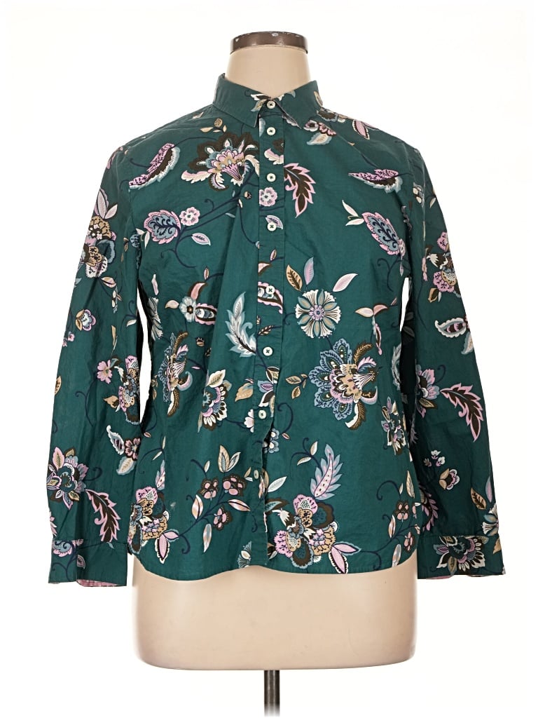 Pre-owned Talbots Long Sleeve Button Down Shirt In Green