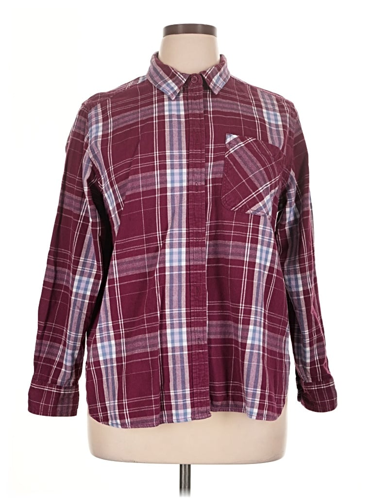 Pre-owned Time And Tru Long Sleeve Button Down Shirt In Burgundy