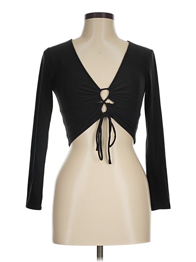 Pre-owned Meraki Long Sleeve Top Black Plunge Neckline Tops
