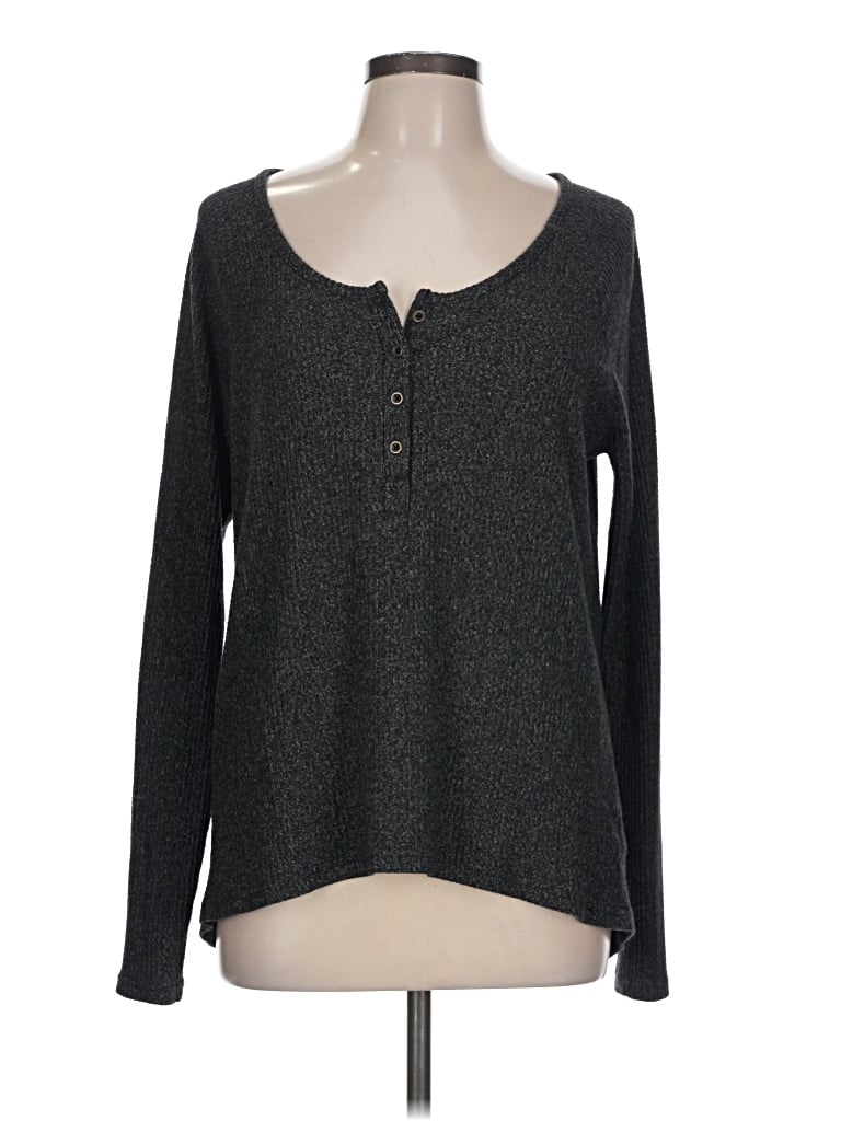 Pre-owned Universal Thread Long Sleeve Top Gray Keyhole Neckline Tops