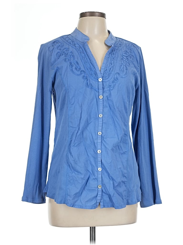Pre-owned Soft Surroundings Long Sleeve Blouse In Blue