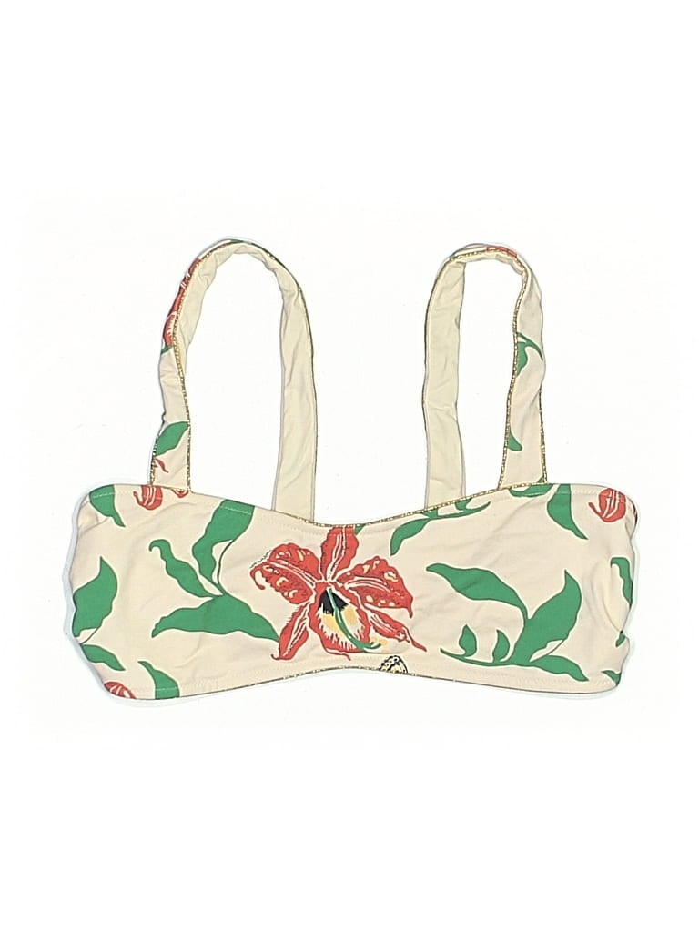 Pre-owned Morgan Lane Swimsuit Top Ivory Floral Pattern Swimwear