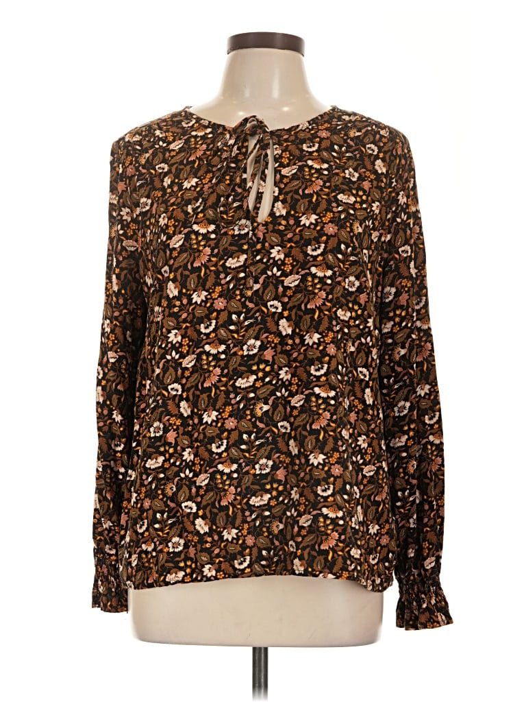 Pre-owned Knox Rose Long Sleeve Blouse In Brown