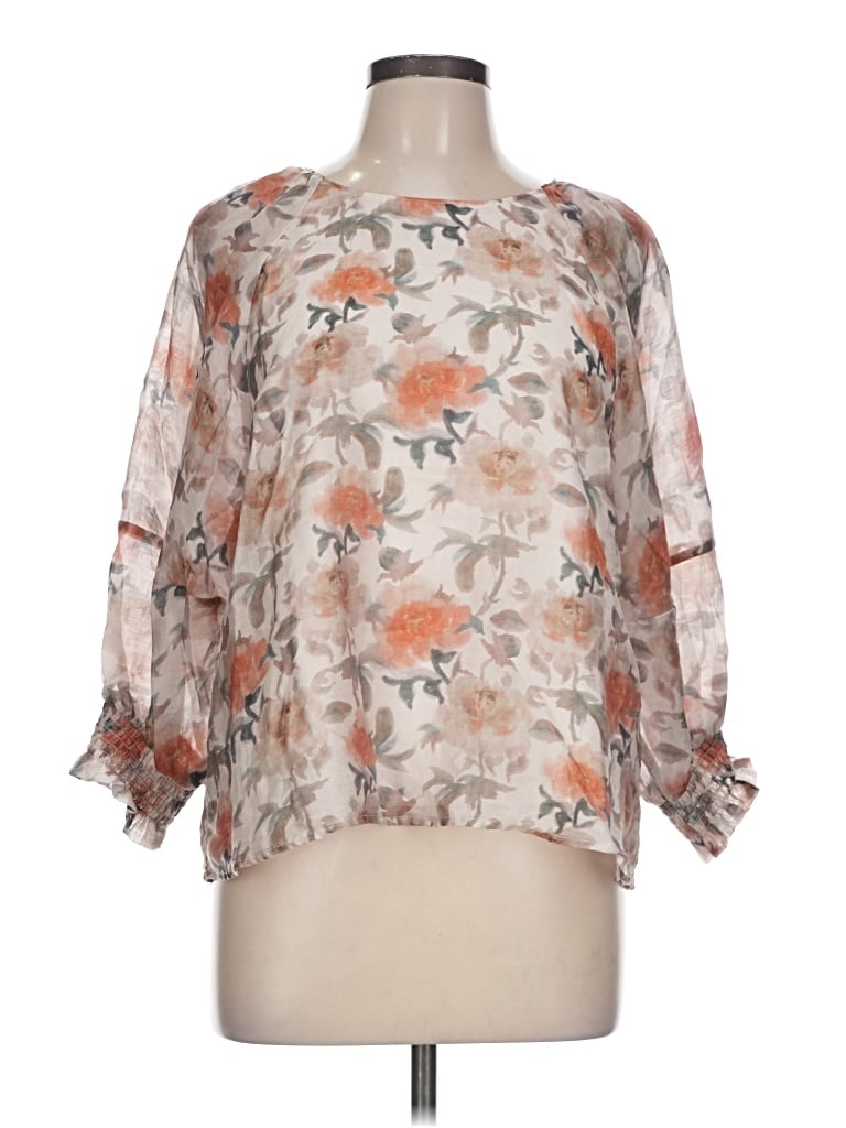 Pre-owned Melloday 3/4 Sleeve Blouse In Tan