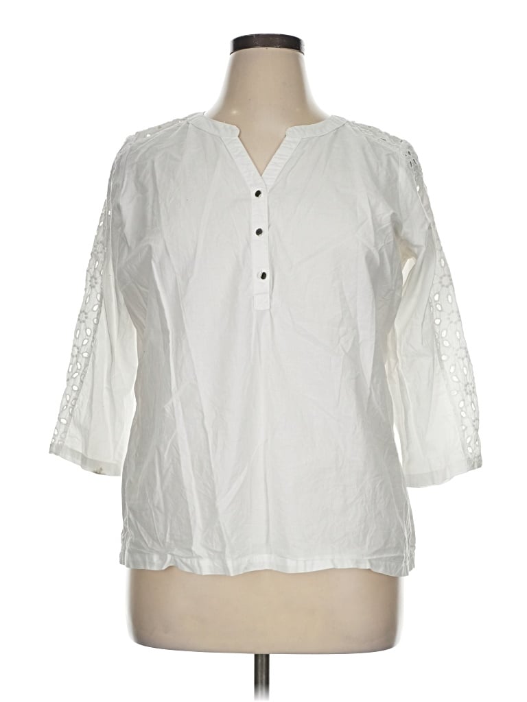 Pre-owned Emily Daniels 3/4 Sleeve Blouse In White