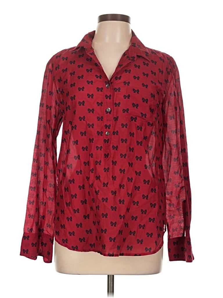 Pre-owned Jcrew Long Sleeve Blouse In Red