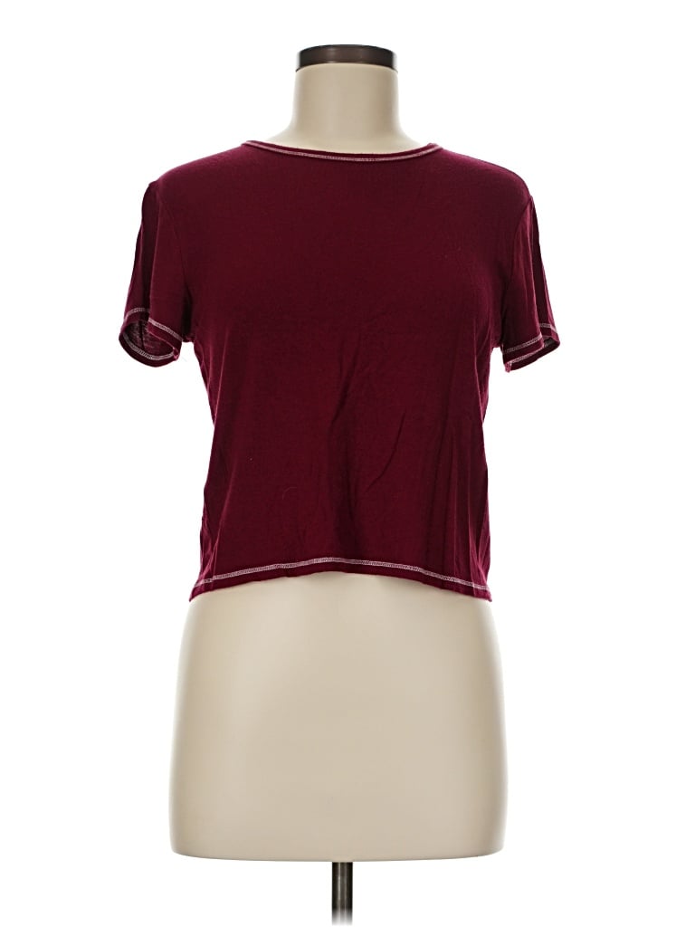 Pre-owned Forever 21 Short Sleeve Top Burgundy Crew Neck Tops