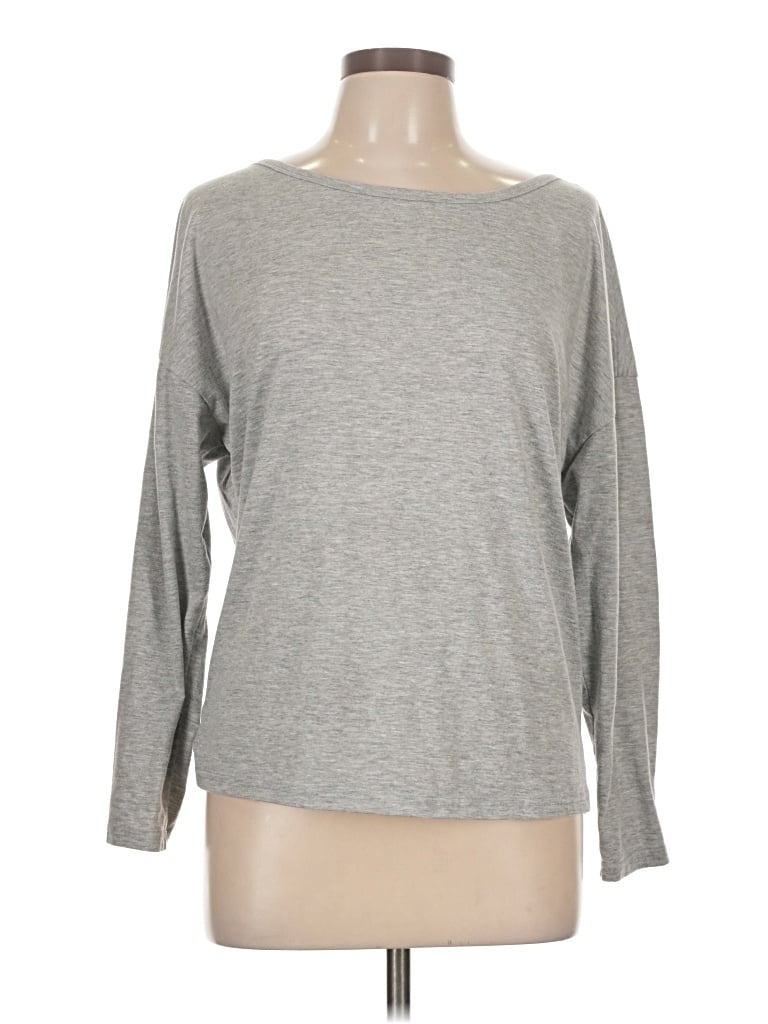 Pre-owned Ecowish Long Sleeve Top Gray Crew Neck Tops