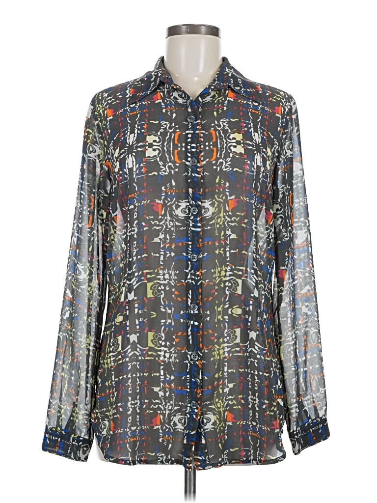 Pre-owned Cabi Long Sleeve Blouse In Silver