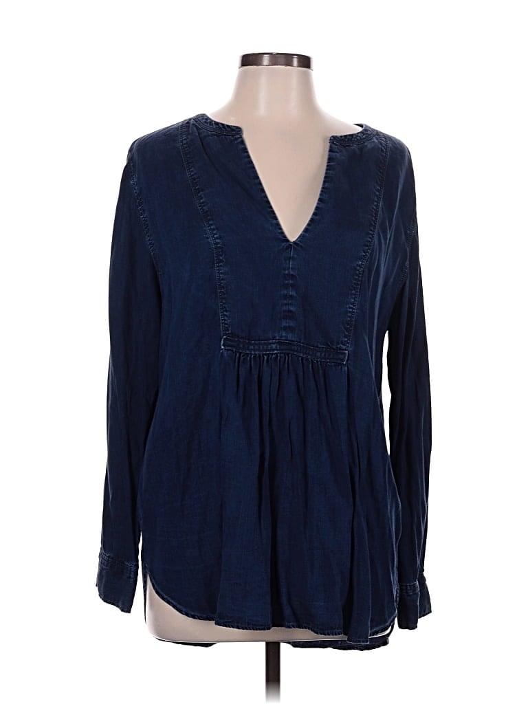 Pre-owned Ann Taylor Loft Long Sleeve Henley Shirt In Blue