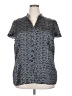 Worthington 100% Polyester Print Gray Short Sleeve Blouse Size 2X - photo 1