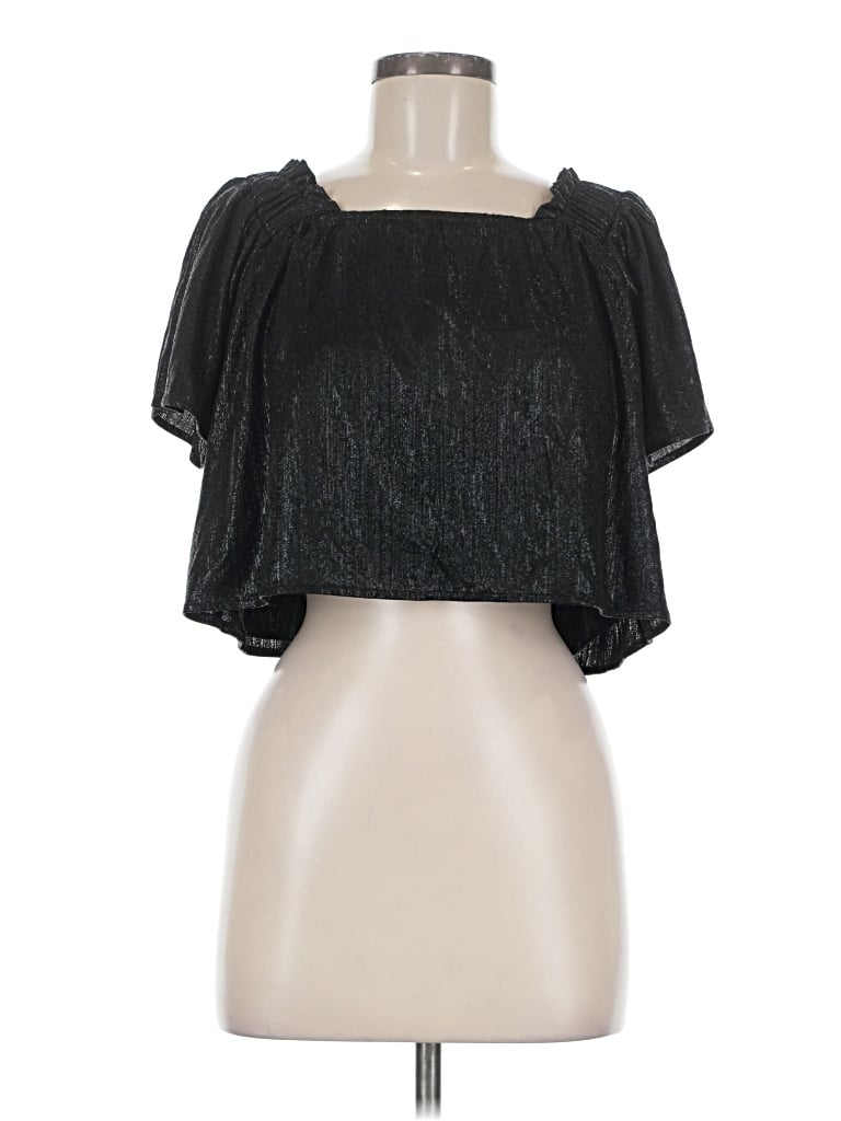 Pre-owned Queen Of Sparkles Short Sleeve Blouse In Black