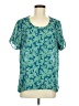 Halogen 100% Polyester Floral Tropical Teal Short Sleeve Blouse Size M - photo 1