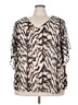 Estelle 100% Polyester Animal Print Brown Tan Short Sleeve Blouse Size 3X - photo 1