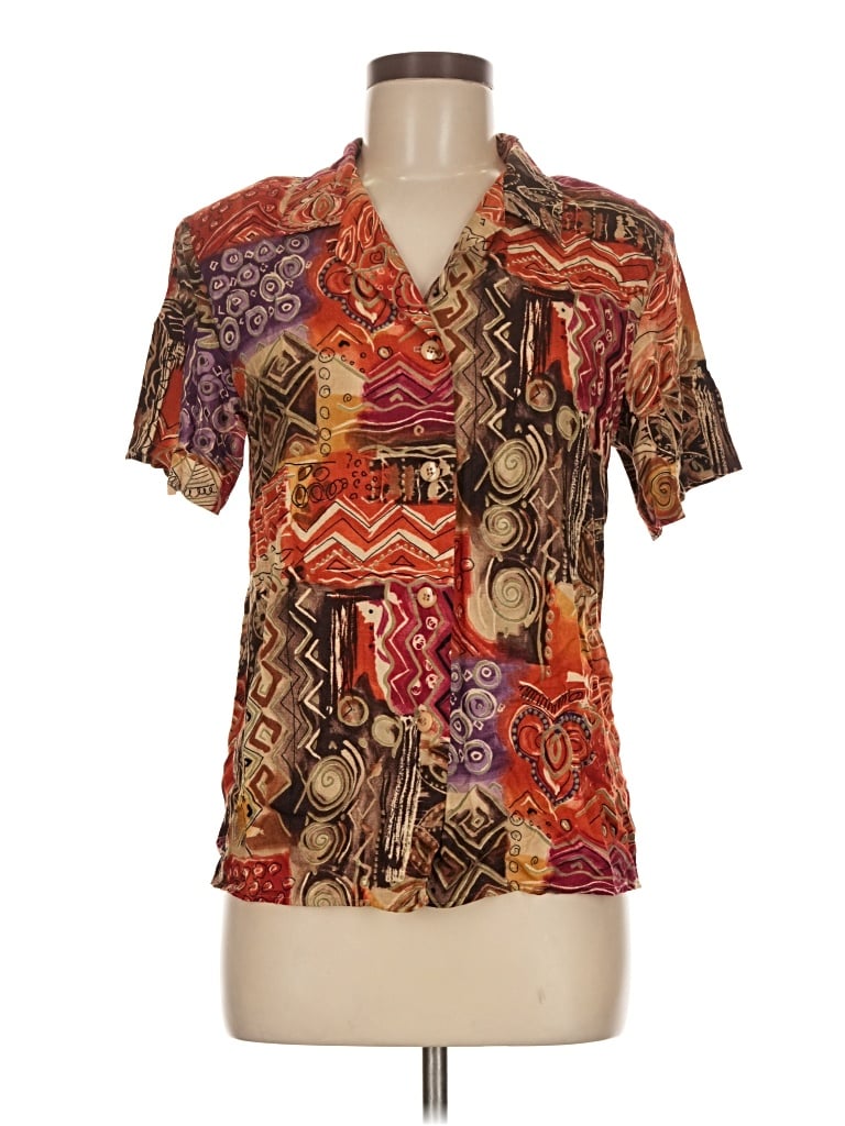 Pre-owned Sag Harbor Short Sleeve Blouse In Brown
