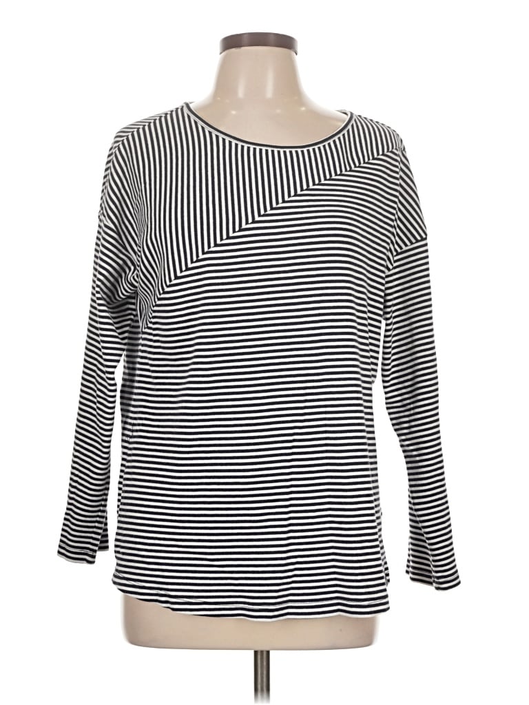 Pre-owned T By Talbots Long Sleeve Top Gray Stripes Pattern Boatneck Tops