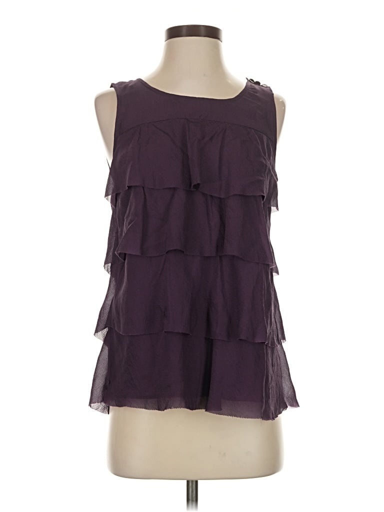 Pre-owned Jcrew Sleeveless Silk Top Purple Ruffles Neckline Tops