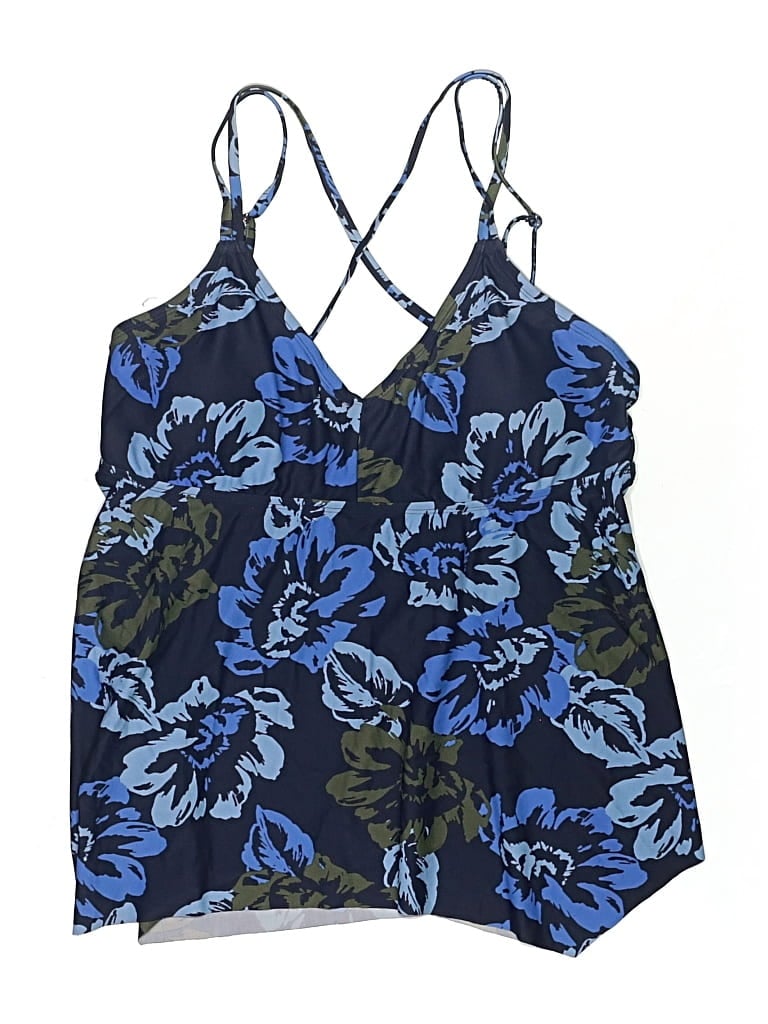 Pre-owned Kona Sol Swimsuit Top Blue Floral Pattern Swimwear