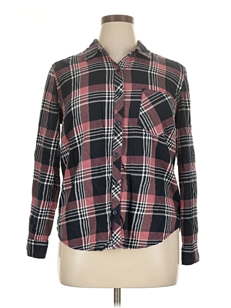 Pre-owned Faded Glory Long Sleeve Button Down Shirt In Black