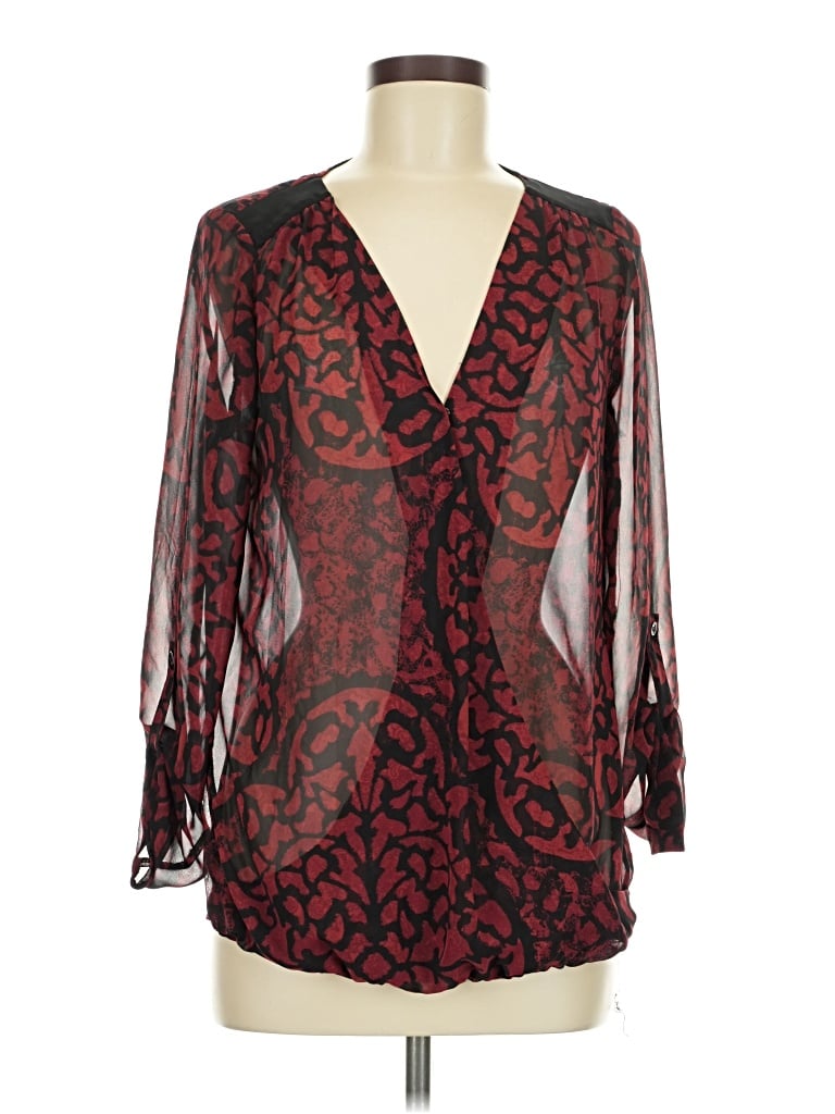 Pre-owned Maurices Long Sleeve Blouse In Burgundy
