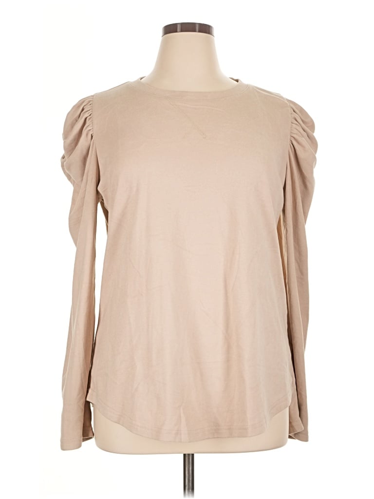Pre-owned Unbranded 3/4 Sleeve T-shirt In Tan